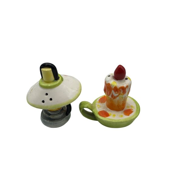 Vintage Ceramic Salt & Pepper Shakers Hand-Painted Candle & Lantern Design - Picture 4 of 6